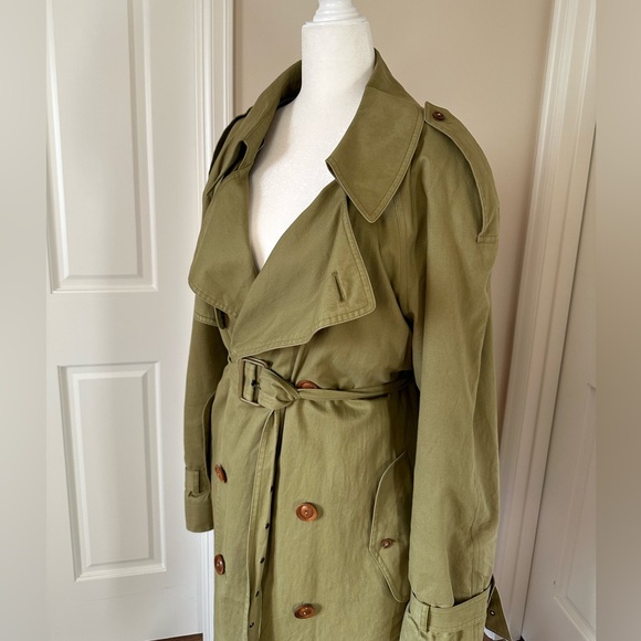 Vintage 1990s YSL Yves Saint Laurent Pour Homme Army Green Khaki Trench Coat - Picture 4 of 15